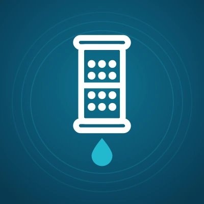 Filtiva logo mark: a white filter cartridge above an aqua water drop on deep blue